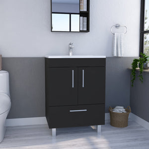 English Elm Single Bathroom Vanity with Sink and Shelf, Engineered Wood Cabinet, One Door, Modern Design, FSC Compliant Black 30.71 L x 23.62 W x 7.87 H B097S00150