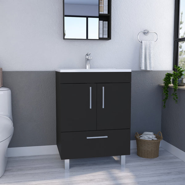 English Elm Single Bathroom Vanity with Sink and Shelf, Engineered Wood Cabinet, One Door, Modern Design, FSC Compliant Black 30.71 L x 23.62 W x 7.87 H B097S00150