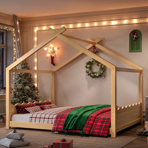 English Elm Queen House Frame Floor Bed Solid Pine Montessori Low Profile Kids Bedroom Natural W1580P387849