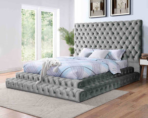 English Elm Contemporary Gray Flannelette King Bed Tufted Tall Headboard Glam Platform Frame B2741S00817