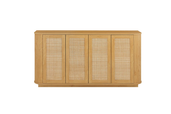 English Elm 64-Inch Wave-Shaped Sideboard With Rattan Doors - Stylish Storage Cabinet For Kitchen & Living Room W1162P309026