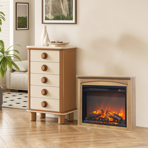 English Elm 26 Inch Slim Electric Fireplace Insert with Log Set Realistic Flame and Remote Timer W1769P345278