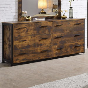 English Elm Rustic Oak and Black 6-Drawer Dresser with Smooth Metal Glides, Double-Row Storage & Industrial Charm B062P209035