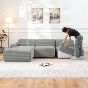 English Elm 105'' Modular Sectional with Woven Upholstery Washable Covers for Living Room W3565S00016