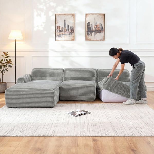 English Elm 105'' Modular Sectional with Woven Upholstery Washable Covers for Living Room W3565S00016