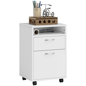 English Elm Mobile Rolling Under Desk Cabinet with Open Shelf Drawer and Locking Wheels for Office T3971P384637