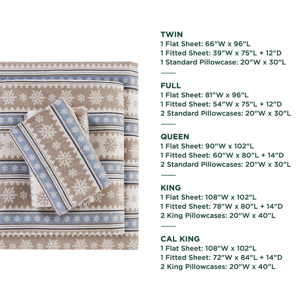 English Elm 3 Pcs Twin Sheet Set - Cozy Blue Snowflake Design, 100% Cotton Flannel For Warmth & Comfort B035P319779
