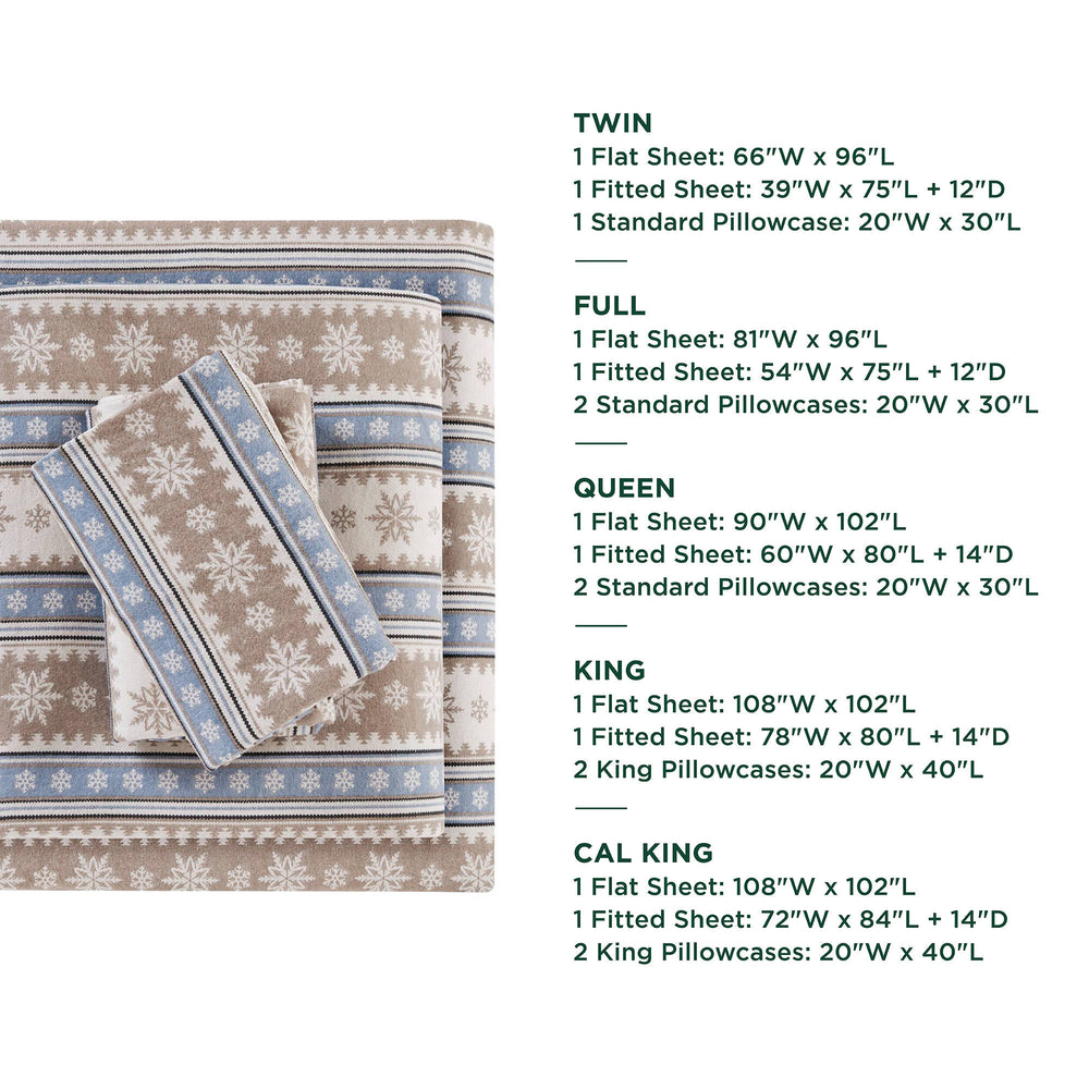 English Elm 4 Pcs Cozy Blue Snowflake Sheet Set - Soft Cotton Flannel, Year-Round Comfort For Full Beds B035P319780