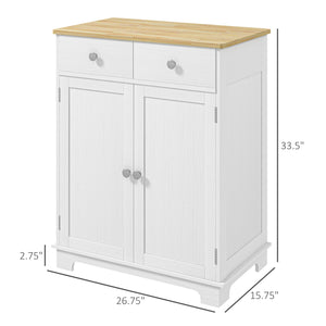 English Elm Homcom Versatile Sideboard With Solid Rubberwood Top, Ample Storage, Distressed White Finish For Home W2225P229273