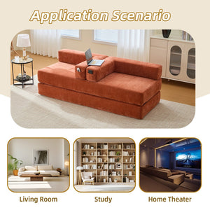 English Elm UNITED Folding Sofa Bed with Removable Cover Zipper, Chenille Memory Foam Sleeper for Small Spaces Orange W1568P293805