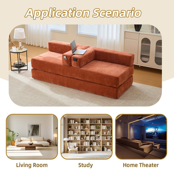 English Elm UNITED Folding Sofa Bed with Removable Cover Zipper, Chenille Memory Foam Sleeper for Small Spaces Orange W1568P293805