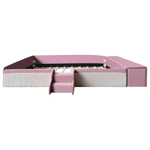 English Elm Full Size Kids Velvet Platform Daybed with Storage Ottoman Staircase Padded Rails Pink+White SF000202AAH