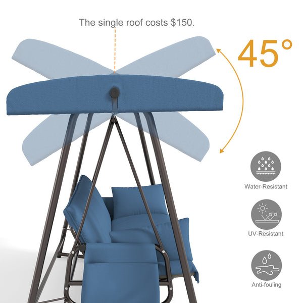 English Elm 3-in-1 Outdoor Hanging Swing Bed Steel Frame 600 Lb Capacity Adjustable Canopy Patio Lounger Blue W3979P393032