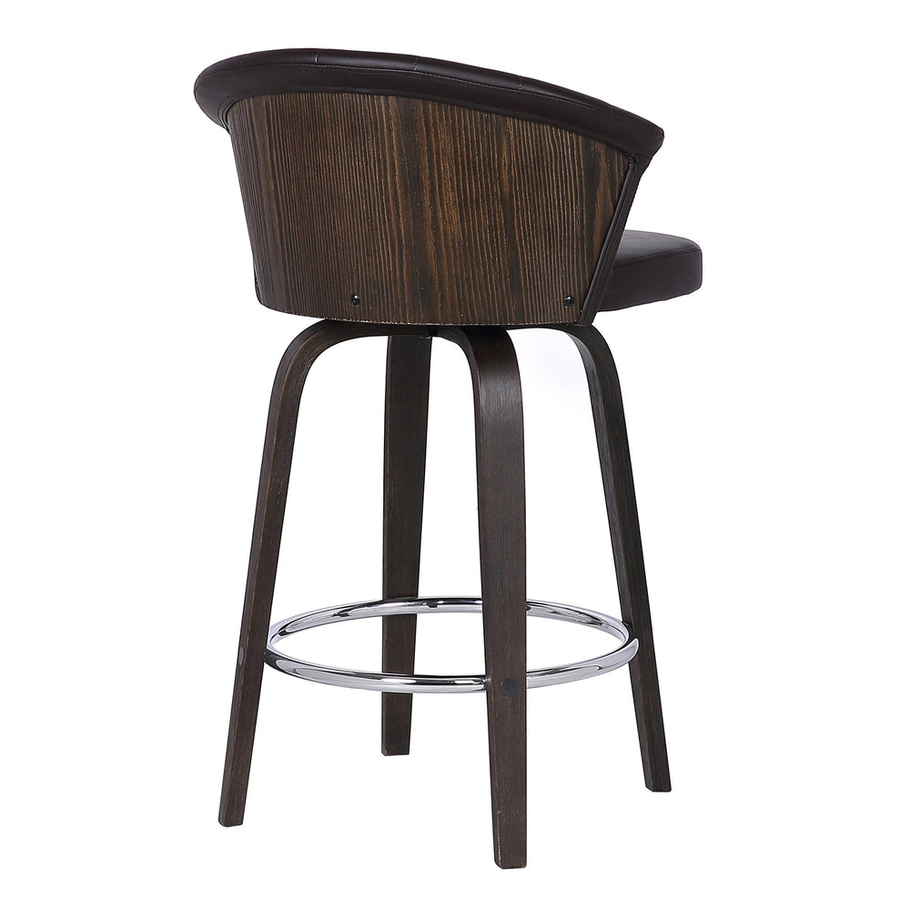 English Elm Invelle 30" Swivel Brown Faux Leather Bar Stool with Wood Back, Chrome Footrest, 250 lb Capacity B2736P268580