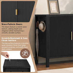 English Elm U-Style Modern Wave-Pattern Sideboard With 3 Drawers & Hooks - Stylish Storage For Any Room N711P345172B-GIGA