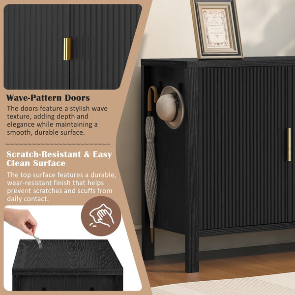 English Elm U-Style Modern Wave-Pattern Sideboard With 3 Drawers & Hooks - Stylish Storage For Any Room N711P345172B-GIGA