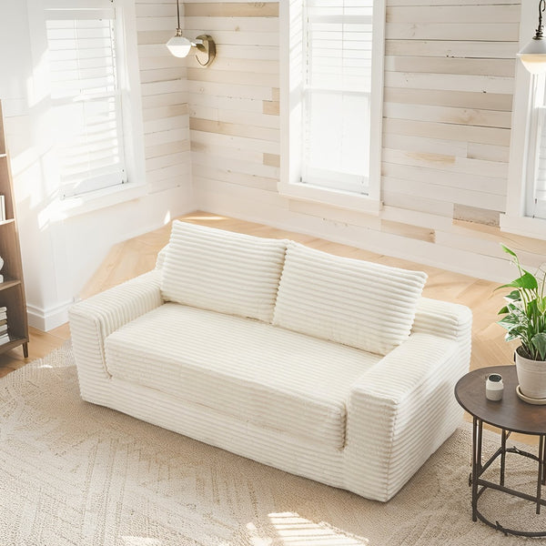 English Elm Loveseat Convertible Corduroy Sofa Bed with Memory Foam Steel Frame for Small Spaces Beige W2959P425088
