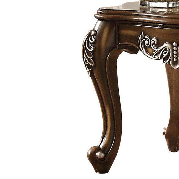 English Elm Antique Oak End Table With Scalloped Top & Elegant Queen Anne Legs For Timeless Home Decor B062P209097