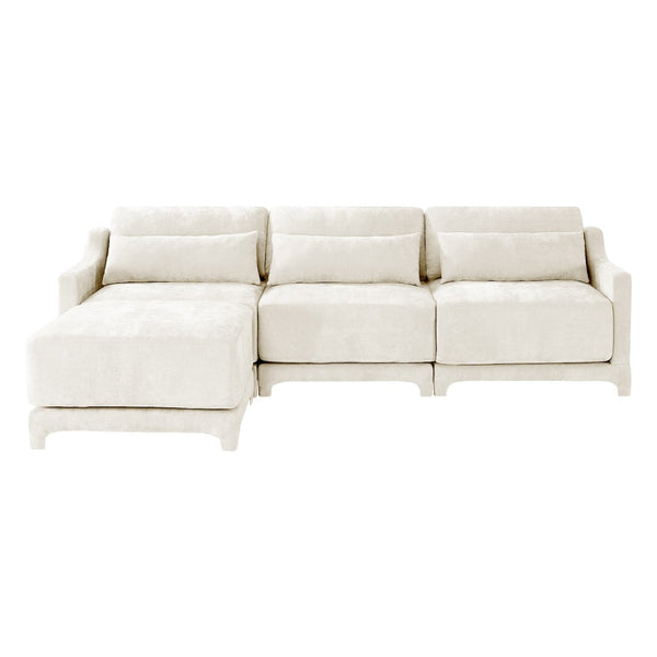 English Elm Three-Seater Chenille Sofa With Movable Ottomans, Ergonomic Design, Stylish Beige, Easy Assembly W714S01197-GIGA