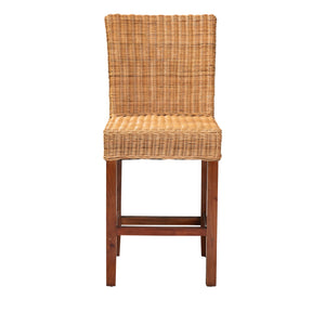 English Elm Modern Woven Rattan Mahogany Wood Counter Stool Bohemian Kitchen Seating B2750P470072