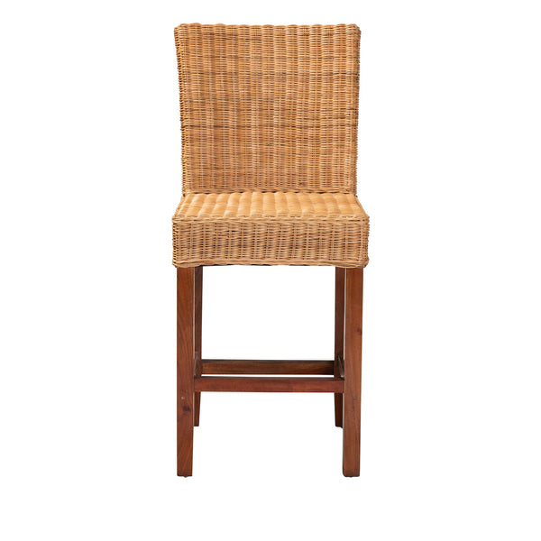 English Elm Modern Woven Rattan Mahogany Wood Counter Stool Bohemian Kitchen Seating B2750P470072