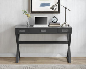 English Elm Crossmark Campaign Style Writing Desk with Three Drawers and Powder Coated Metal Legs B2733P445251