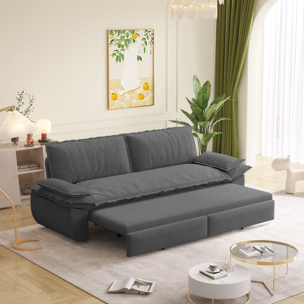 English Elm 73.2" Queen Sleeper Sofa Convertible Corduroy Loveseat for Guest Room or Living Space Grey W1885S00337