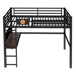 English Elm Twin Xl Solid Pine Loft Bed with Built-in Led Lighting and Storage Shelves W1580S00376
