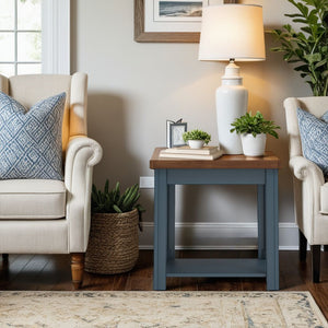 English Elm 24 24 Inch Side Table Blue Denim & Whiskey Two-Tone Farmhouse Accent End Table Fully Assembled Ready B108131554