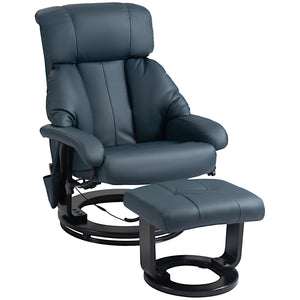 English Elm HOMCOM PU Leather Massage Recliner with Ottoman, 360° Swivel, Remote Control, Heat & Multi-Mode Comfort Blue W2225P173860