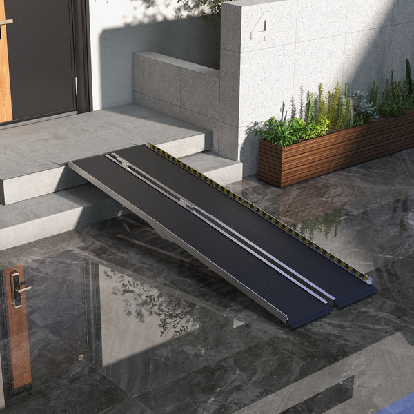 English Elm Homcom Folding Aluminum Wheelchair Ramp with Non-slip Grip and 600lb Capacity W2225P217469