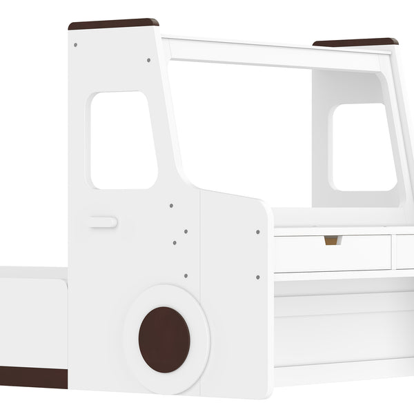 English Elm Twin Car Shaped Floor Bed with Storage Drawers and Built in Desk for Kids W1580P396323