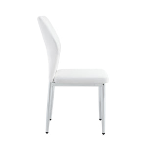 English Elm Table and Chair Set Marble Glass Top Silver Legs White Pu Seating for Modern Dining W1151S04646