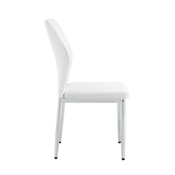 English Elm Table and Chair Set Marble Glass Top Silver Legs White Pu Seating for Modern Dining W1151S04646