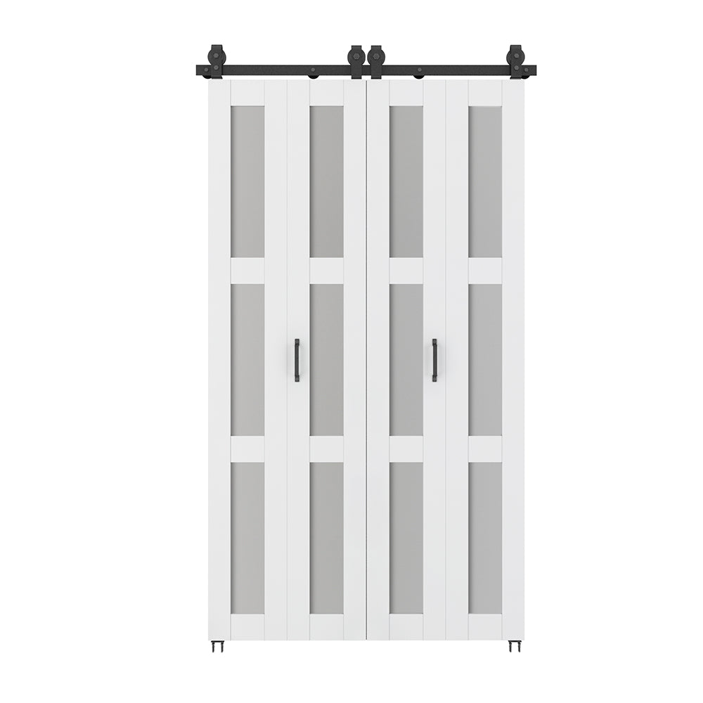 English Elm 30 in Matte Black Steel Sliding Barn Door Frosted Glass Privacy Panel with Hardware B2763P483212