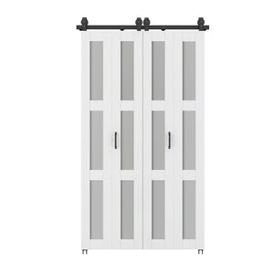English Elm 30 in Matte Black Steel Sliding Barn Door Frosted Glass Privacy Panel with Hardware B2763P483212