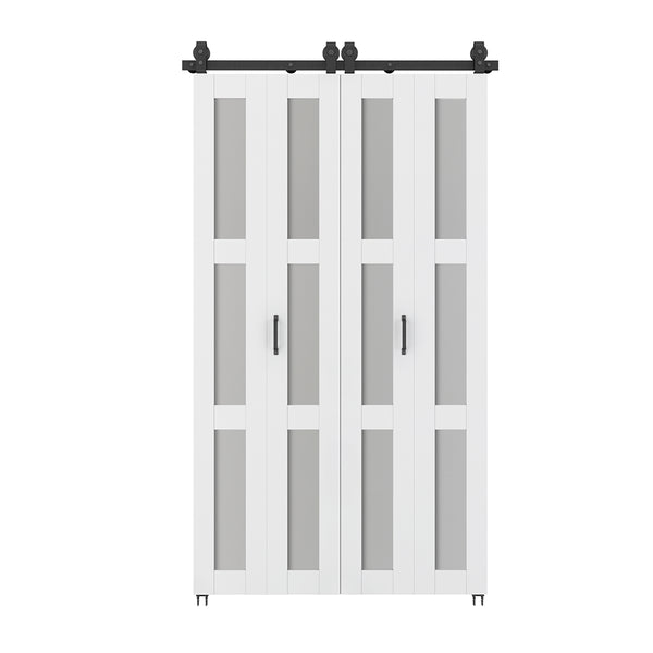 English Elm 30 in Matte Black Steel Sliding Barn Door Frosted Glass Privacy Panel with Hardware B2763P483212