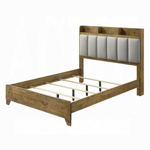 English Elm Transitional Queen Bed Upholstered Headboard Wood Frame with Built-in Usb Charging Port B2741S00757