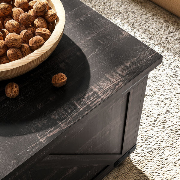 English Elm HOMCOM Farmhouse Coffee Table with Flip Lift Top & Hidden Storage, Square 31.5" Rustic Distressed Brown W2225P249725