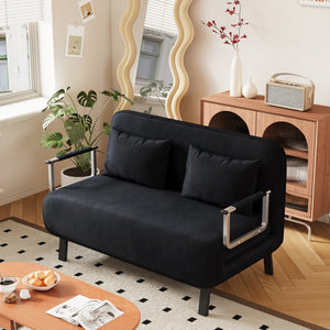 English Elm 39″ Convertible Chair Bed with Adjustable Backrest & Pillow, Steel-Frame Sleeper Chair for Small Spaces Comfortable Multifunctional Lounge Sofa Black W1767P192815