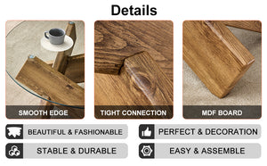 English Elm Circular glass coffee table 33.4" Modern round tempered glass top with wood MDF legs, 130 lb capacity, easy assembly W1151P143350