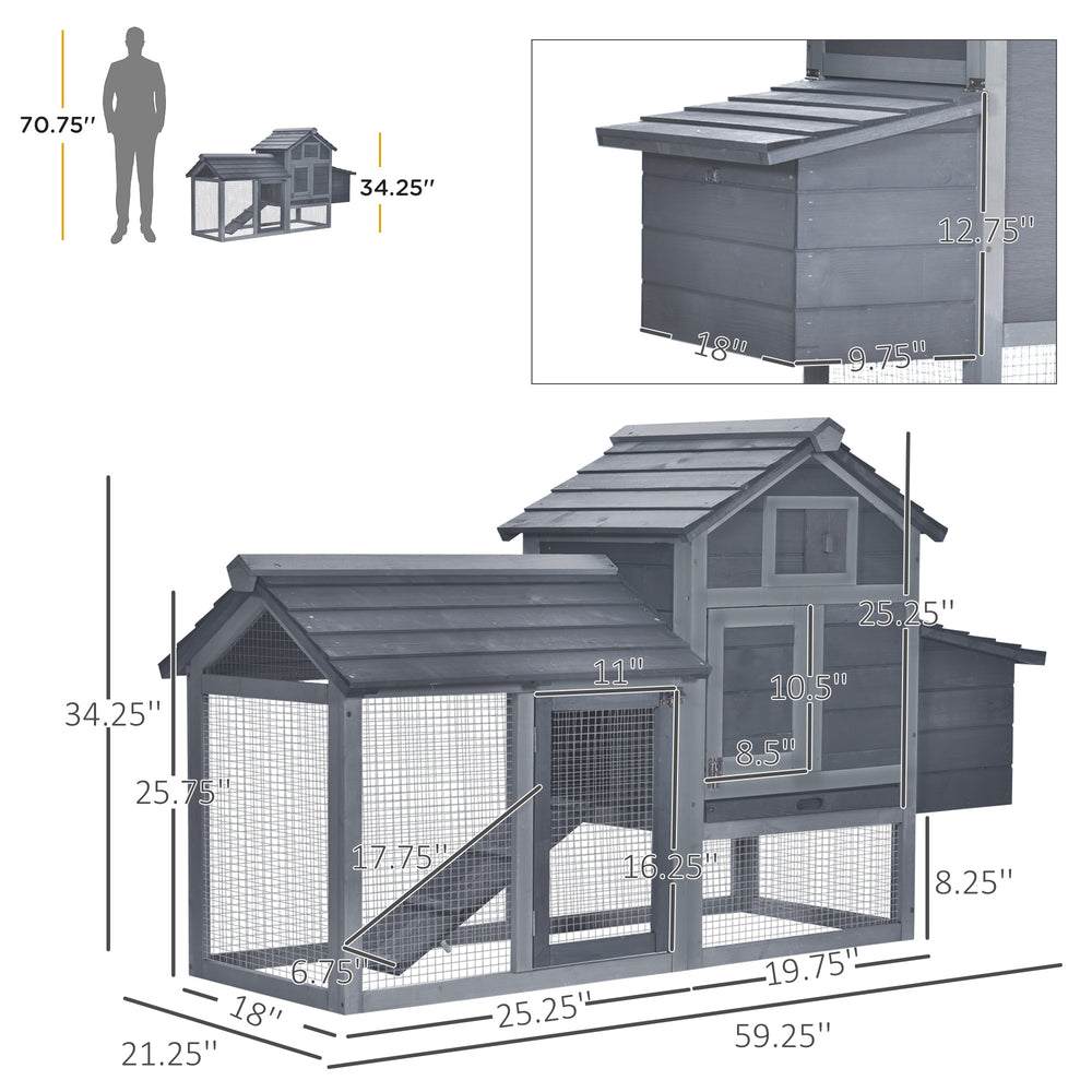 English Elm Outdoor Fir Wood Rabbit Hutch with Multi-level Design and Weatherproof Asphalt Roof T3971P438151