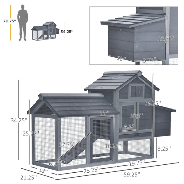 English Elm Outdoor Fir Wood Rabbit Hutch with Multi-level Design and Weatherproof Asphalt Roof T3971P438151