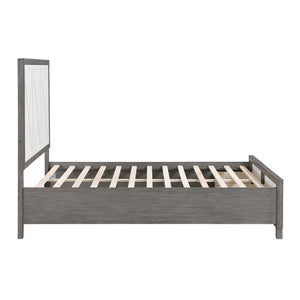English Elm Queen Platform Bed with Footboard Storage, Ivory & Gray Finish, 2 Drawers, Modern Sturdy Frame B011S01673