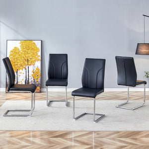 English Elm 2 High Back Pu Leather Dining Chairs with Tailored Stitching for Modern Home Seating W1151P203802