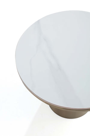English Elm Glenn Gold Sintered Stone Top End Table – 19.7" Round Top, Modern Gold Stainless Steel Base, Elegant Decor B365S00102