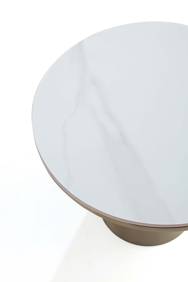 English Elm Glenn Gold Sintered Stone Top End Table – 19.7" Round Top, Modern Gold Stainless Steel Base, Elegant Decor B365S00102