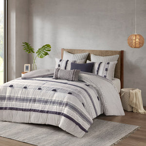 INK+IVY Cody BOHO 3 Piece Cotton Comforter Set II10-1261 Gray/Navy