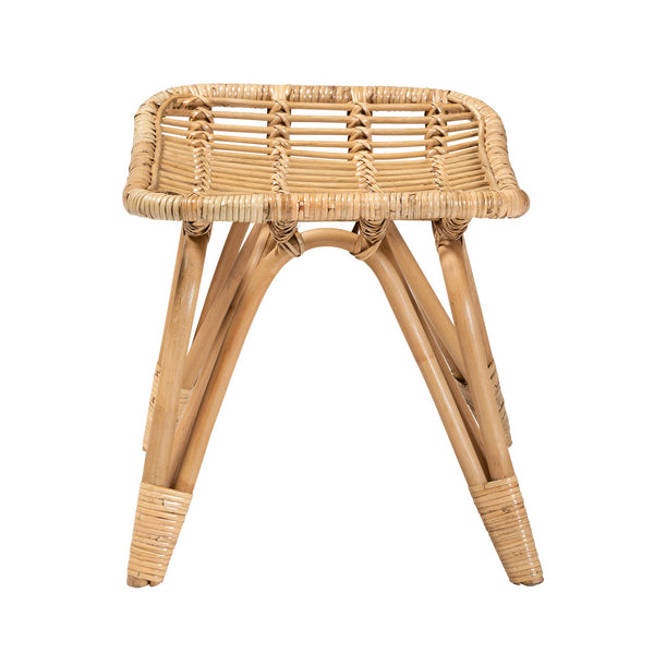 English Elm Modern Rattan Woven Square Footstool Openwork Boho Accent for Living Spaces B2750P467637