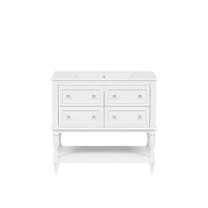 English Elm 36" Bathroom Vanity with Sink Combo, 36" Ceramic Undermount Basin, Solid Wood Frame, 4 Drawers, Waterproof Painted Finish White N710P250654K